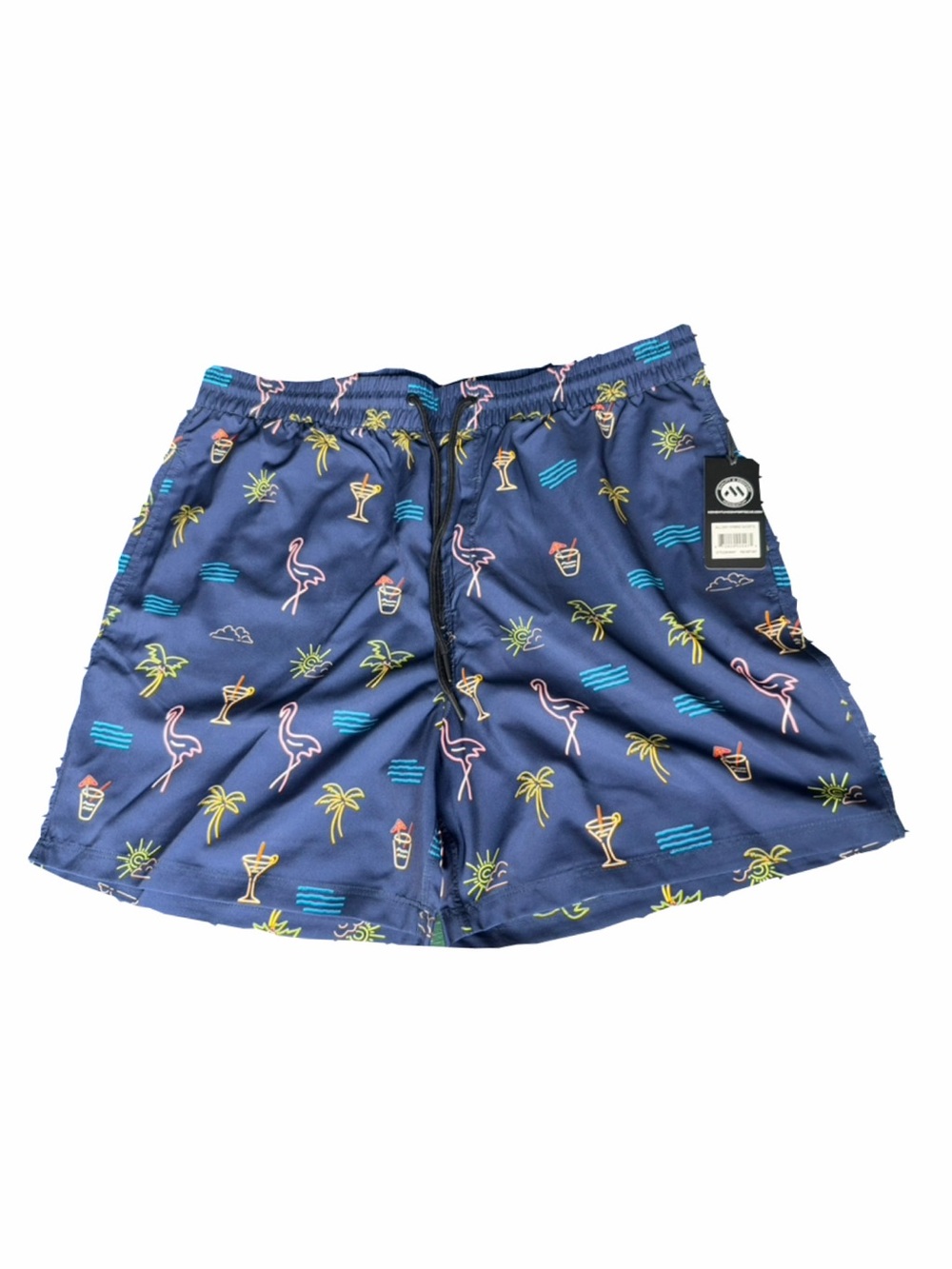 Men's Navy Tropical Print Swim Trunks - Momemtum brand